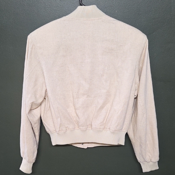 H&M Linen Blend Womens Cropped Bomber Jacket              Size S - Picture 2 of 5